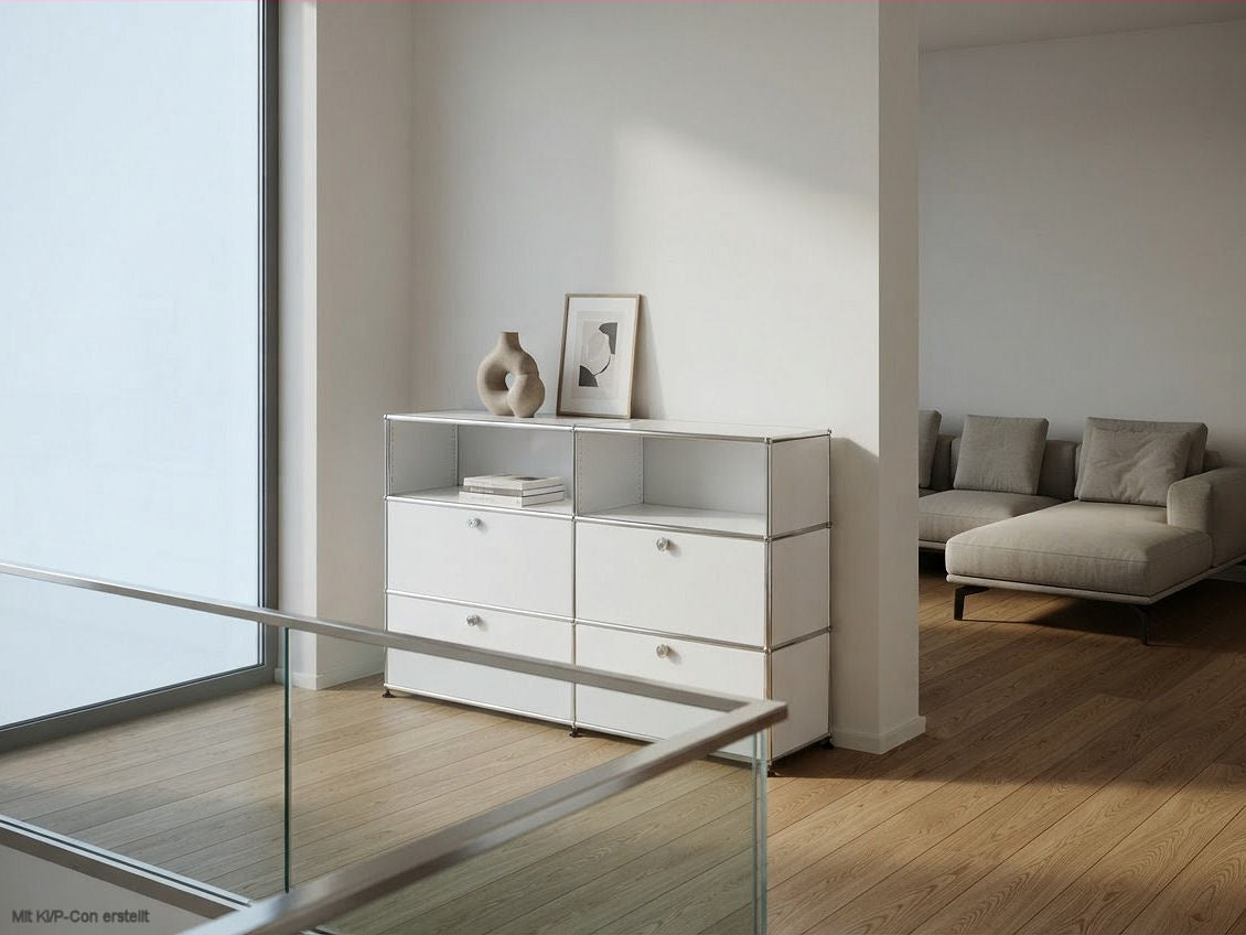 USM Haller - Highboard No.1, Stauraum in offenen und Klappenfächern